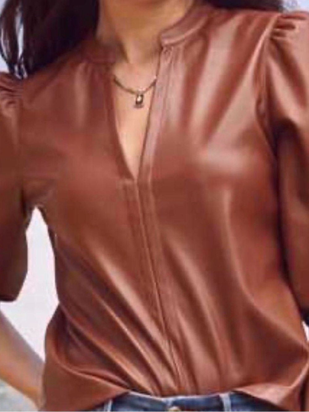 Evereve Women's Cognac Vegan Leather V-Neck Jacket